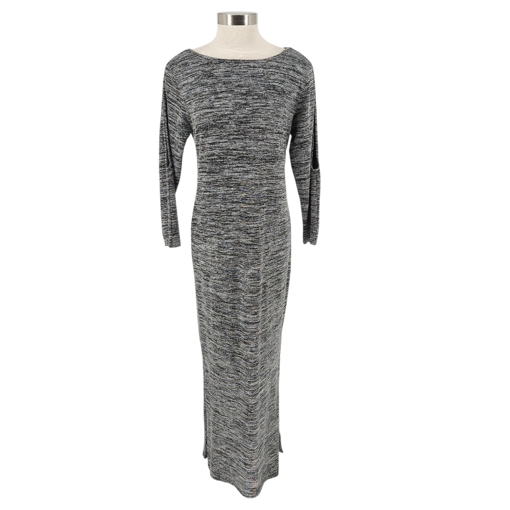 Philosophy Chloe Maxi Dress Gray Space Dye Slit Long Sleeve Knit Large